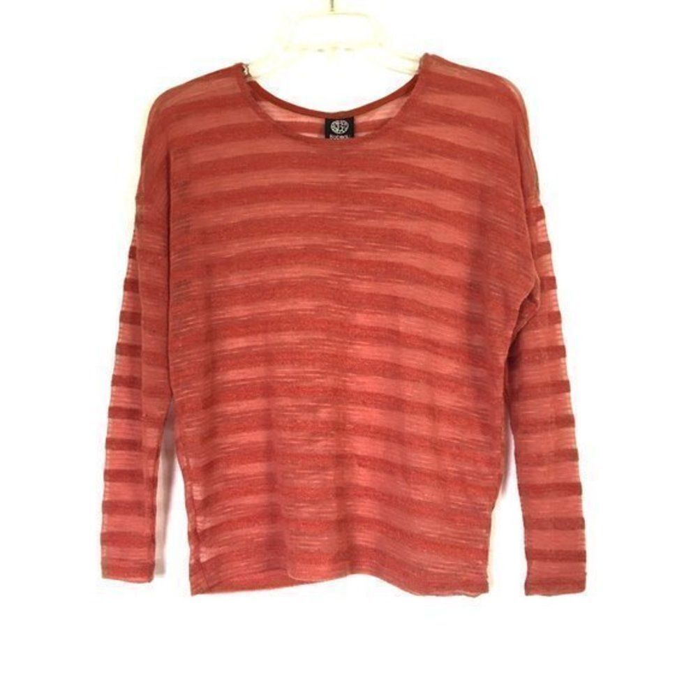 Bobeau Sheer Sweater Women’s Size XS Orange Striped Knit Top Fall USA Made